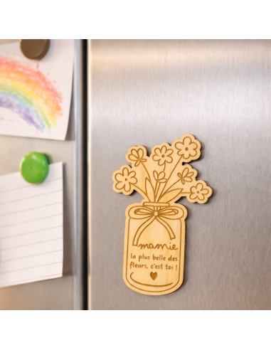 Aimant Mamie en bois – Cadeau Fête des Grands-Mères avec message tendre et carte à signer