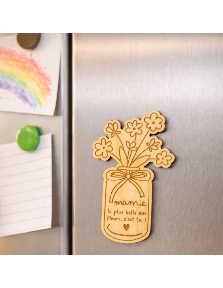 Aimant Mamie en bois – Cadeau Fête des Grands-Mères avec message tendre et carte à signer