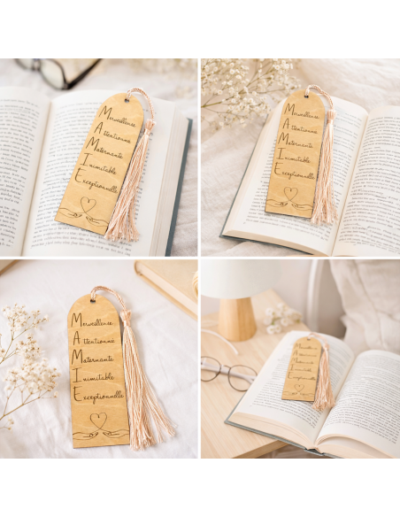 Marque-page Mamie en bois – Cadeau fête des grands-mères 📖