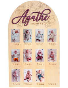 Panneau photo 1 an bébé personnalisé en bois | 12 mois