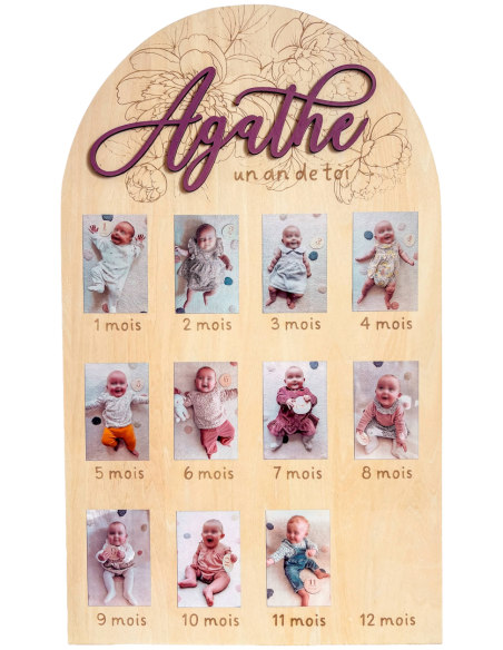Panneau photo 1 an bébé personnalisé en bois | 12 mois
