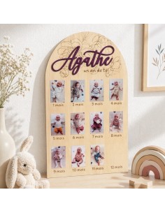 Panneau photo 1 an bébé personnalisé en bois | 12 mois 2