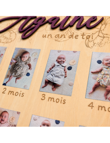 Panneau photo 1 an bébé personnalisé en bois | 12 mois