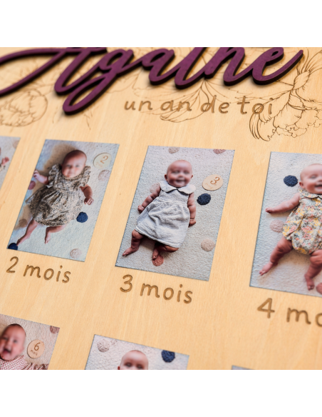 Panneau photo 1 an bébé personnalisé en bois | 12 mois