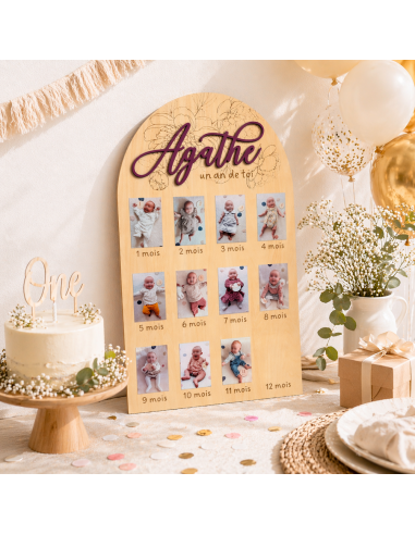 Panneau photo 1 an bébé personnalisé en bois | 12 mois
