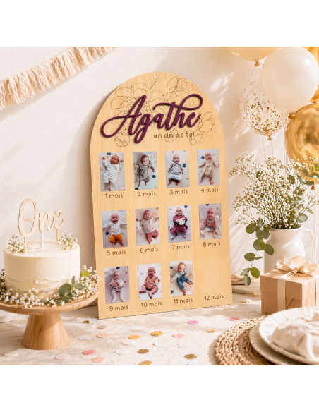 Panneau photo 1 an bébé personnalisé en bois | 12 mois