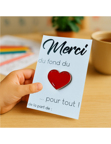 Pin's Cœur Merci Maîtresse – Carte Personnalisable