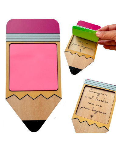 Support Post-it Crayon Bois – Cadeau Fin d'Année Maîtresse