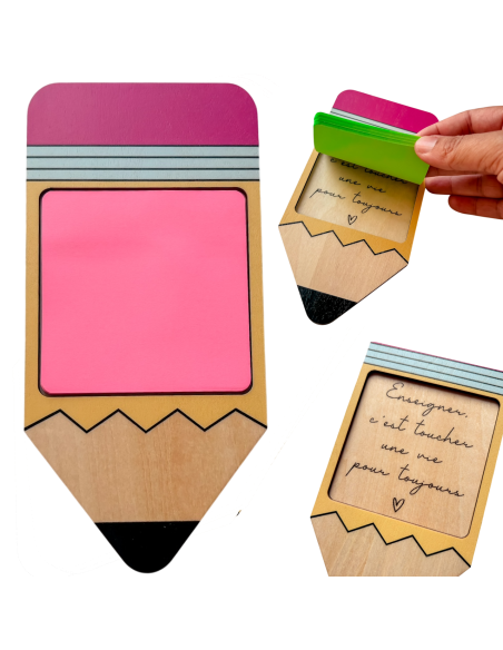 Support Post-it Crayon Bois – Cadeau Fin d'Année Maîtresse