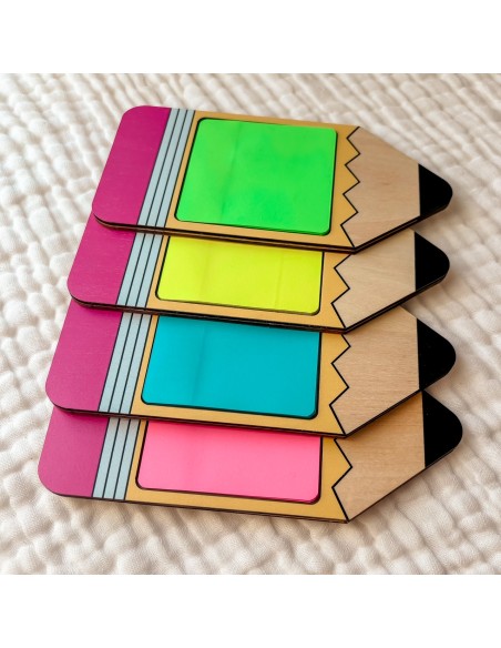 Support Post-it Crayon Bois – Cadeau Fin d'Année Maîtresse