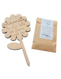 Fleur Bois Gravée Kit Graines – Cadeau Fête des Mères