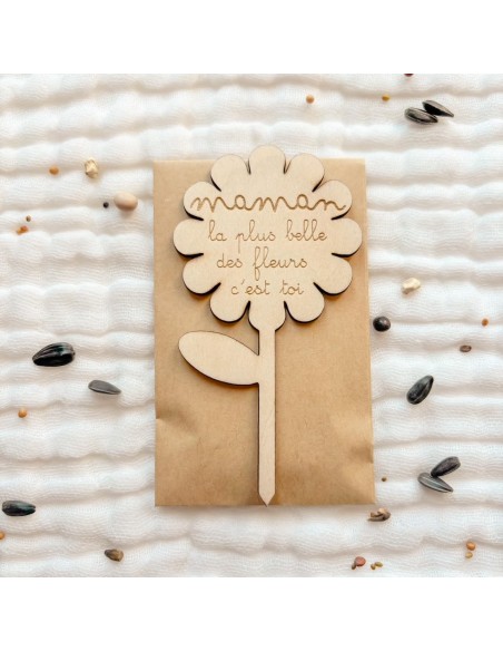 Fleur Bois Gravée Kit Graines – Cadeau Fête des Mères