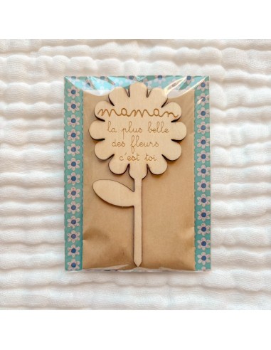 Fleur Bois Gravée Kit Graines – Cadeau Fête des Mères