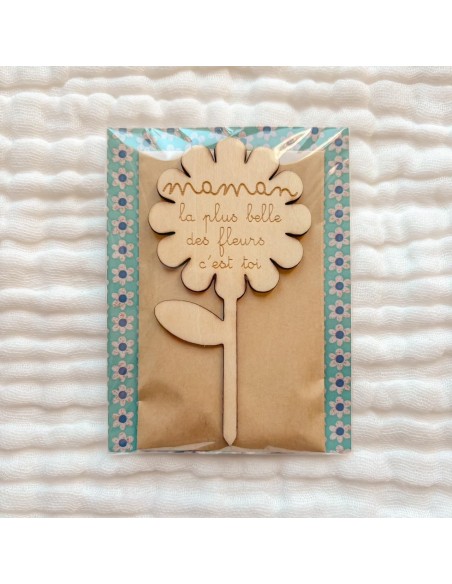 Fleur Bois Gravée Kit Graines – Cadeau Fête des Mères