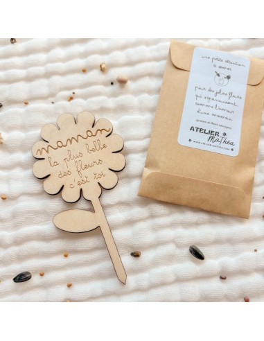 Fleur Bois Gravée Kit Graines – Cadeau Fête des Mères