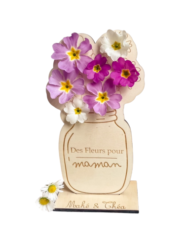 Support Bouquet Bois Gravé – Cadeau Fête des Mères Enfant
