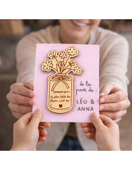 Aimant Bois Gravé Maman – Cadeau Fête des Mères Enfant