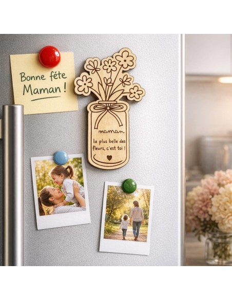 Aimant Bois Gravé Maman – Cadeau Fête des Mères Enfant