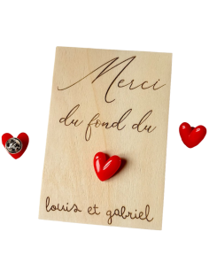 Carte Bois + Pin's Cœur – Cadeau Fin d'Année Éducateurs