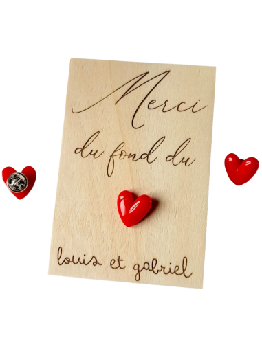 Carte Bois + Pin's Cœur – Cadeau Fin d'Année Éducateurs