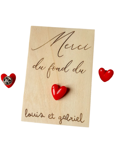 Carte Bois + Pin's Cœur – Cadeau Fin d'Année Éducateurs