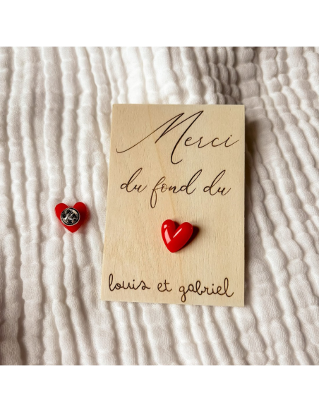 Carte Bois + Pin's Cœur – Cadeau Fin d'Année Éducateurs
